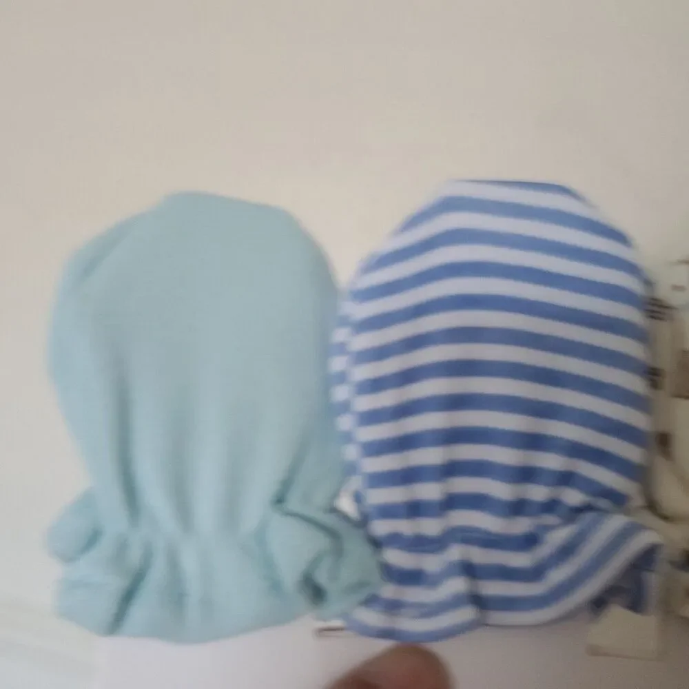 Boy’s Newborn Child Mittens, 3 pack Doggie Stripes and Solid Cream Blue Green